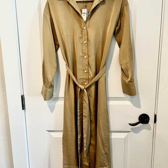 Banana republic Khaki Gold tie-waist maxi dress XXS petite. NWT - Picture 2 of 4